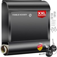 KESSER® XXL Briefkasten Edelstahl mit Zeitungsfach gebürstet 3x Schlüssel abschließbar Pulverbeschichtet Wandmontage Schwarz von KESSER