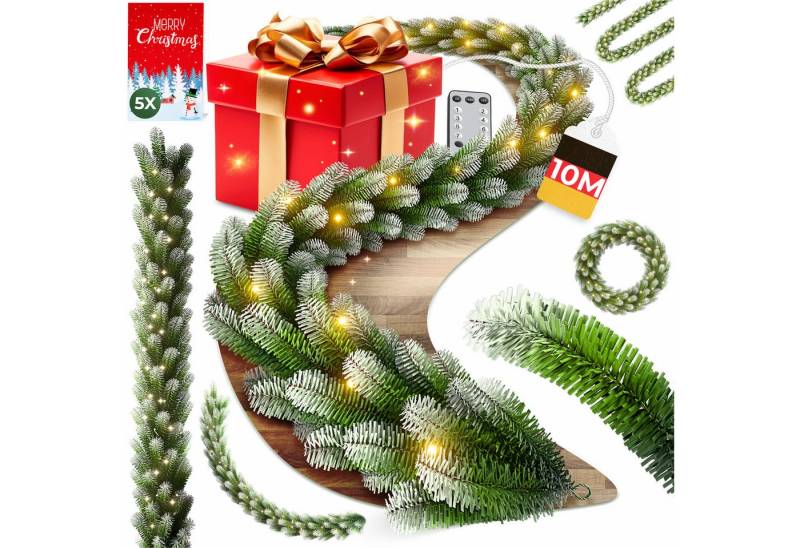Kunstgirlande Weihnachtsgirlande LED Girlande 10m, beschneit & inkl. Fernbedienung, KESSER, Weihnachtsdeko, Tannengirlande mit LED-Beleuchtung, In & Outdoor von KESSER