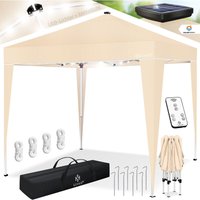 Pavillon Faltpavillon 3x3m mit led Beleuchtung Solar Fernbedienung Gartenzelt Höhenverstellbar & Wasserdicht + Tasche Bodenanker Beige - Beige von KESSER