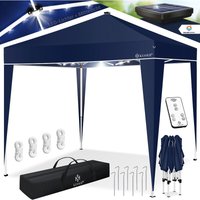 Kesser - Pavillon Faltpavillon 3x3m mit led Beleuchtung Solar Fernbedienung Gartenzelt Höhenverstellbar & Wasserdicht + Tasche Bodenanker Navyblau von KESSER