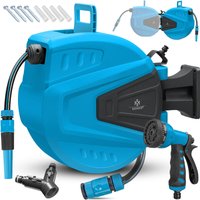 Kesser - Schlauchtrommel Wasser Schlauchaufroller Inkl. 2-Wege-Verteiler + Multi-Handbrause Wasserschlauchtrommel Automatik 180° Schwenkbar von KESSER