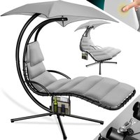 Schwebeliege mit Sonnenschirm Hängeliege Sonnenliege H200 L194 B100 cm Relaxliege Schaukelliege Hängematte bis 120 kg belastbar Grau - Kesser von KESSER