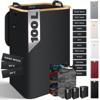 Wäschekorb mit Deckel faltbar Wäschebox Wäschetruhe Wäschetonne Wäschesammler mit herausnehmbaren Wäschesäcke Laundry Baskets Wäschesortierer Schwarz von KESSER