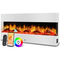 Wandkamin Elektrokamin 3D Elektrischer Kamin mit Heizung 9 Farbmodi led Flammeneffekt 900/1800 w Kaminofen Wand und Einbaukamin Wandmontage Weiß / von KESSER