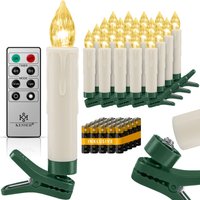 Weihnachtsbaumkerzen 20 led Inkl. Batterien Kabellos - Warmweiß - mit Fernbedienung Funk - Timerfunktion - Flackern - Dimmbar Weihnachtskerzen von KESSER