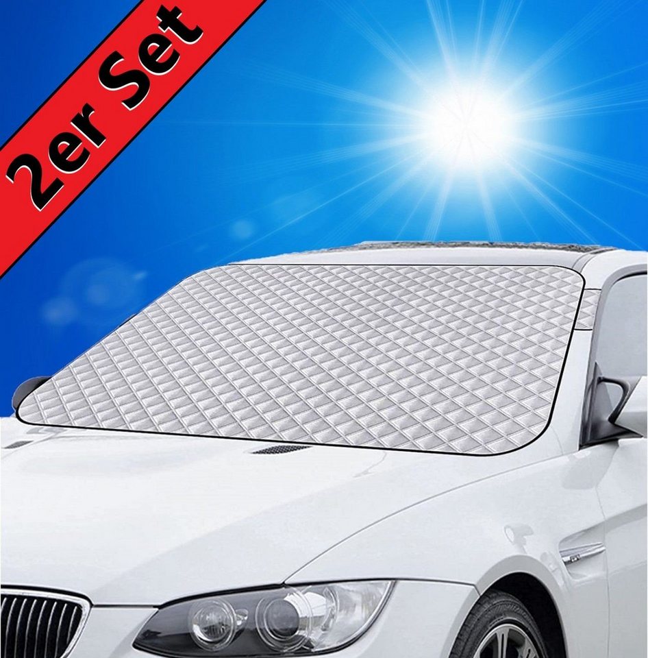 KESSMANN Autosonnenschutz Sonnenschutz Abdeckung faltbar Frontscheibe 4 Schichten 150x100cm Auto, (Set, 2-St., Inkl. Aufbewahrungstasche Frontblende Fenster Schutz Hitzeschutz), gegen Sonne Hitze UV Strahlung Staub Eis Frost Schnee strapazierfähig von KESSMANN