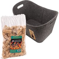 Kestek Holzkorb Set6 Filz Kaminholzkorb in Anthrazit und Stabilo Kaminanzünder 1kg von KESTEK