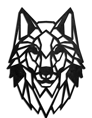 KESTEX XL WANDBILD WALL ART METALL WOLFKOPF★ 49 x 49 cm ★ schwarz pulverbeschichtet WAND DEKO Premium | Geometrische Metallwandkunst Wanddekoration von KESTEX HOME COLLECTION