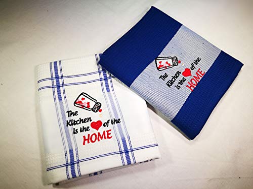 KESTEX Geschirrtuch Küchenhandtuch 100% Baumwolle Bestickt 45x70cm Blau Farben und Muster Waffelpique Motiven (BLAU-2, 4) von KESTEX