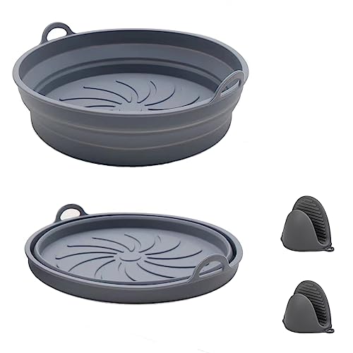 2Pcs Silikonform für Heißluftfritteuse Airfryer Silikon Faltbar mit 2 Ofenhandschuhen Wiederverwendbares Heißluftfritteuse Backform Zubehör Silikoneinsatz für Heißluftfritteuse von YAMOOCO