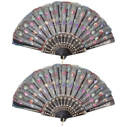KESYOO Handfächer Handfächer 2 Stück Stofffächer Pfau Faltfächer mit Pailletten Handfächer Stofffächer Tanzfächer Dekorativer Fan Party Geschenk für Frauen Mädchen Handfächer KESYOO Handfächer Handfächer 2 Stück Stofffächer Pfau Faltfächer mit Pailletten Handfächer Stofffächer Tanzfächer Dekorativer Fan Party Geschenk für Frauen Mädchen Handfächer von KESYOO