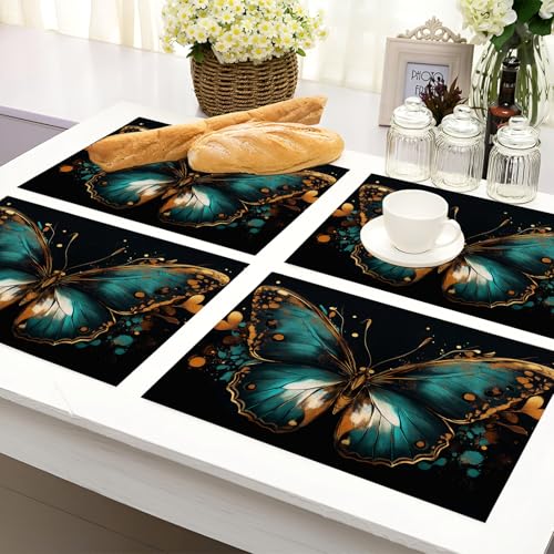 Schmetterling Tischsets als abwaschbare Platzdeckchen - 2 Stück Platzsets in 42 * 32 cm Tier - Waschbare Esstisch Unterlagen als Tischdeko auch für Wohnzimmer von KETAFOUND