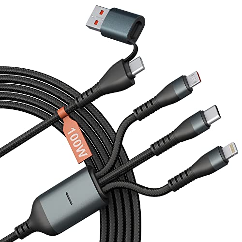100W USB C Multi Ladekabel 3M/10Ft [MFi Zertifiziert] 5-in-1 USB A/USB C auf Micro USB+Lightning+Typ C Schnellladekabel, Nylon-Geflochtenes Multi USB C Kabel für Android/Phone 15/Laptop/i Pad von KETAKY Plus