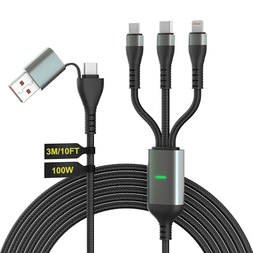 100W USB C Multi Ladekabel - 3M USB Ladekabel Mehrfach 3 in 1 Universelles Kabel für iPhone 16 15 14, Android, Pad, Mac, Laptop, mit Lightning USBC und Micro-USB Anschlüssen, Typ C 6A PD & Daten von KETAKY Plus