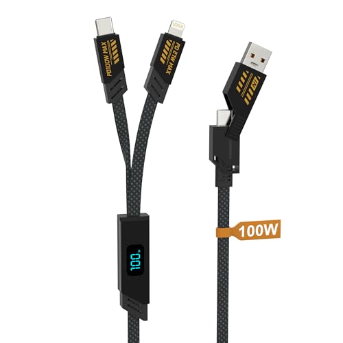 100W USB C und Lightning 2 in 1 Kabel - USB A/C auf USB C und Lightning Kabel with LED Display, MFi & Daten & Android Auto USBC Multi Ladekabel für iPhone 16/15/14/13/12/11 Galaxy MacBook Pad Android von KETAKY Plus