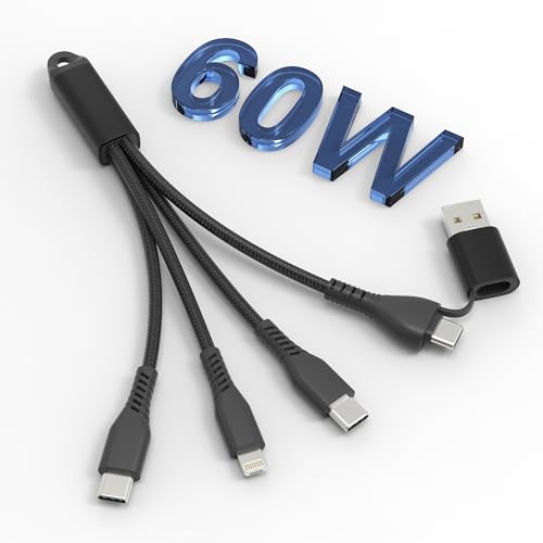 5 in 1 Multi-Ladekabel Schnellladung 60 W, MFi Certified 16cm Kurzes Multi Adapter Tragbares Ladekabel mit Typ C [60W 3A Schnellladung & Daten & Carplay], Micro USB [Nur ladung],Lightning [Nur ladung] von KETAKY Plus