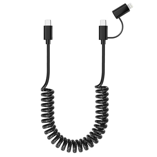 60W/27W USB C auf Lightning/USB C Spiralkabel PD 3A MFi Zertifiziert Apple Carplay und Android Auto Kabel, USB C Lightning Kabel Kurz Schnellladekabe für iPhone 15/14/13 Laptop Tablet Samsung Android von KETAKY Plus