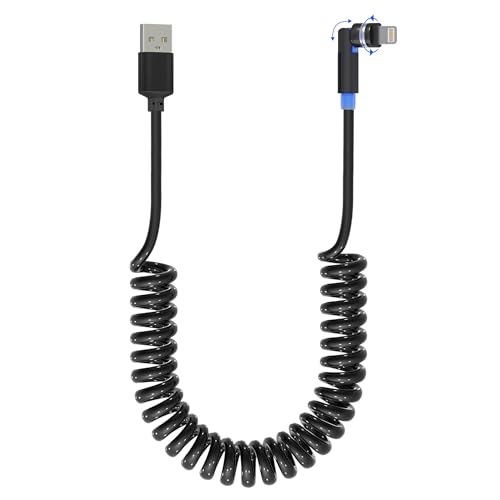 90 Grad iPhone Lightning Spiralkabel Carplay mit 360 Grad Drehkopf – USB auf Lightning Kabel Spiralkabel Kurz [MFI, CarPlay, Sync, 2,4 A] 90-Grad Rechtwinkliges Ap ple Carplay Kabel für iPhone/Pad/Pod von KETAKY Plus