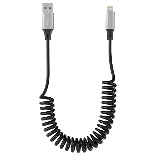 Lightning Spiralkabel Apple Carplay kompatibel [Apple MFi-zertifiziert] Einziehbares Ladekabel iphone Kurz mit Datensynchronisierung, iphone Carplay Kabel kurz für iPhone/Pad/Pod von KETAKY Plus