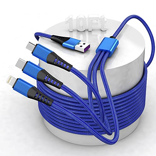 Multi 3 in 1 USB langes Ladekabel,Universal Ladekabel 3M/10Ft Nylon Geflochtenes PD 6A Schnell Ladekabel mit mehreren Anschlüssen mit USB C/Micro USB/Lightning Anschluss für iPhones/Android/Samsung von KETAKY Plus