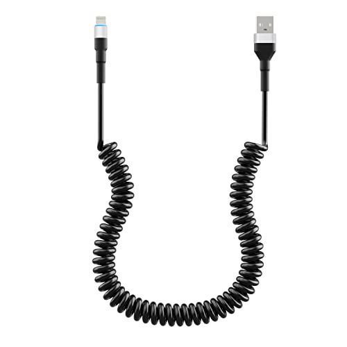 Aufgewickeltes Lightning-Kabel, iPhone-Ladekabel fürs Auto [Apple MFi-zertifiziert], Apple CarPlay-Kabel mit Datenübertragung und LED, aufrollbares USB-Ladegerät für iPhone/Pad/Pod von KETAKY Plus