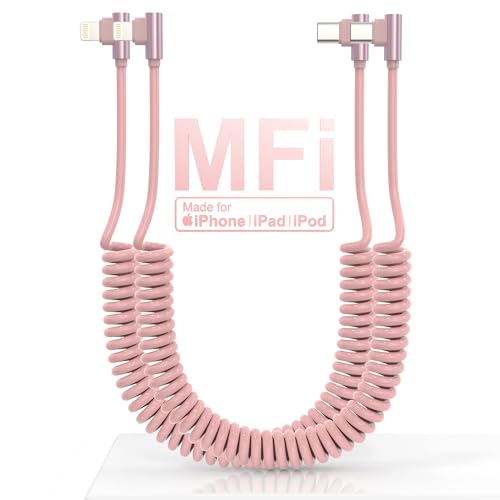 USB C Auf Lightning Kabel 90 Grad Winkel Kurz 2Pack, [Mfi Certified] Ladekabel für Apple CarPlay, PD 20W Spiralkabel für Auto, iPhone/Pad/Pod - Data Sync von KETAKY Plus