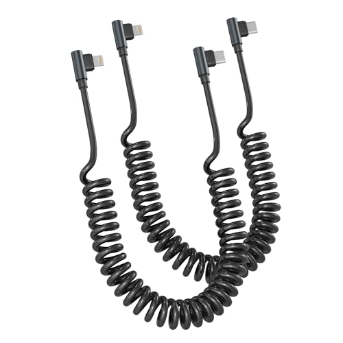 MFi Zertifiziertes USB C auf Lightning Spiralkabel - 90 Grad 2Pack, Apple Carplay Kabel Mit Datensynchronisation, Rechtwinkliges Kurzes Kabel für iPhone/Pad/Pod MFi Zertifiziertes USB C auf Lightning Spiralkabel - 90 Grad 2Pack, Apple Carplay Kabel Mit Datensynchronisation, Rechtwinkliges Kurzes Kabel für iPhone/Pad/Pod von KETAKY Plus