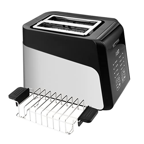 Toaster 2 Scheiben,KETIAN Edelstahl Toaster mit LCD-Anzeige,Toaster mit Brötchenaufsatz,smart Edelstahl Toaster,Brotzentrierung,7 Bräunungsstufen,1400 W,schwarz von KETIAN