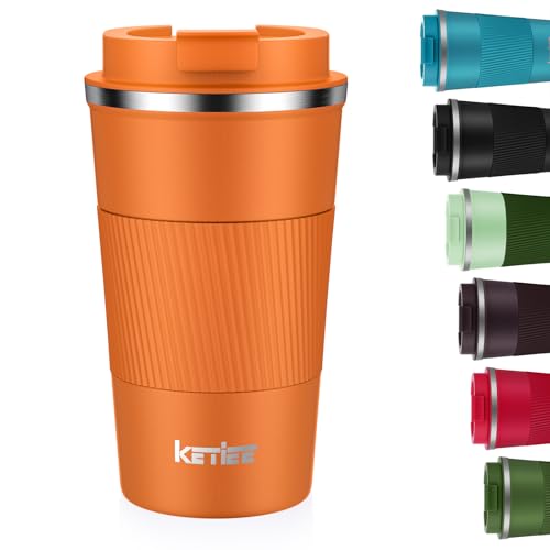 KETIEE Kaffeebecher to go,510ml Thermobecher Kaffee-to-go,Kaffeebecher Thermo,Doppelwandig Reisebecher Travel Mug,Vakuum Isolierbecher mit auslaufsicherem Deckel für Kaffee und Tee,Orange Braun von KETIEE