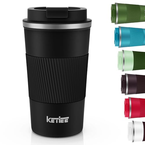 KETIEE Kaffeebecher to go,510ml Thermobecher Kaffee-to-go,Kaffeebecher Thermo,Doppelwandig Reisebecher Travel Mug,Vakuum Isolierbecher mit auslaufsicherem Deckel für Kaffee und Tee,Schwarz von KETIEE