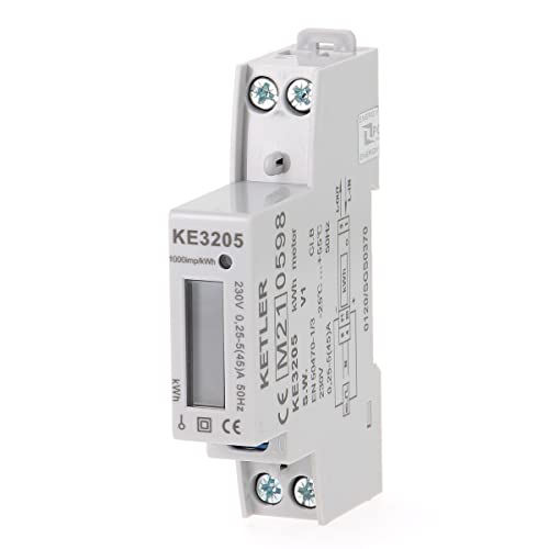 KETLER - KE3205: Modularer Stromzähler – einphasig 45 A – MID-zertifiziert – Einzelpreis – Impulsausgang – LCD-Anzeige von KETLER