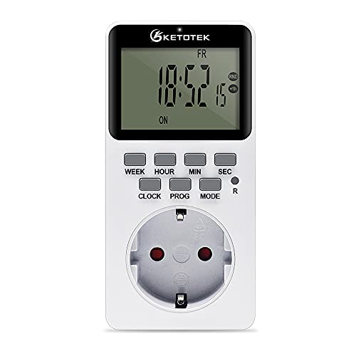 Digitale Plug in Timer Steckdose 20 EIN/Aus Programmierbarer Zeitschalter 24 Stunden 7 Tage Programme und Countdown Energiespar zeitschaltuhr Steckdose(AC220V 16A 3600W) von KETOTEK