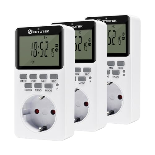 KETOTEK Digitale Timer Steckdose, 3 pcs programmierbare Countdown Timer Elektrischer Zeitschalter Netzstecker für Aquarium, Poolpumpe, Terrarium von KETOTEK