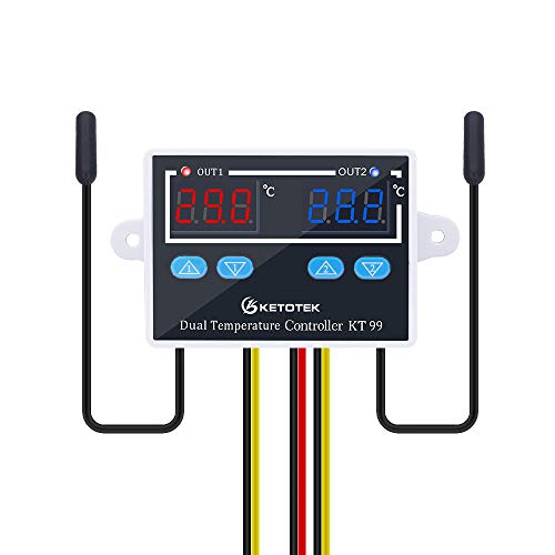 KETOTEK Digitaler Temperaturregler 230V mit 2 Wasserdicht fühler, Heizung Kühlung Temperaturschalter 220V für Aquarium Inkubator Gewächshaus Gefrierschrank Kühlschrank Temperaturwächter von KETOTEK