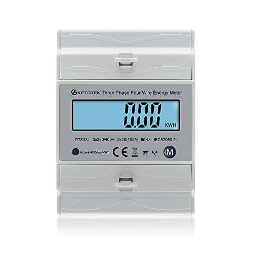 KETOTEK 3 Phasen Stromzähler AC Ampere Volt Leistung Energiemonitor Top Hat Din Rail Bidirektionaler Wattmeter Stromverbrauch Input Output kWh Drehstromzähler 3x230V/400V 10(100) A 50/60Hz DTS331 von KETOTEK