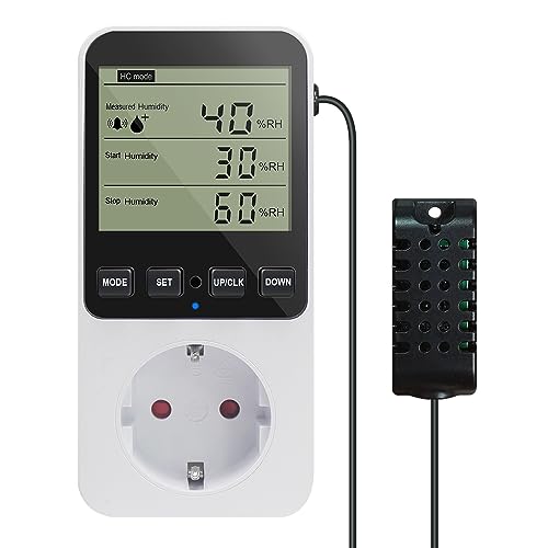 KETOTEK Feuchtigkeitsregler/Temperaturregler Steckdose 230V mit Fühler, Digitaler Hygrostat Feuchteregler, Feuchtigkeit Regler mit Alarm für Luftbefeuchter Luftentfeuchter Pilz Terrarium von KETOTEK