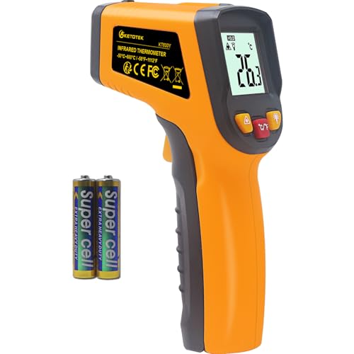 KETOTEK Infrarot Thermometer, Digitale Laser Temperaturmessgerät IR pyrometer -50 bis 600°C(-58 bis 1112°F) Lebensmittel Berührungslos Temperaturpistole für Kochen/Barbecue Gelb von KETOTEK