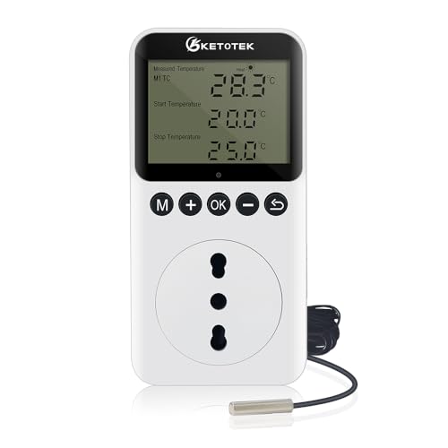 KETOTEK KT3200PRO Elektrischer Thermostat Steckdose Tag-Nacht-Temperaturregler Stecker 360°-Betrachtungswinkel LCD-Heizung Kühlung Reptilien Terrarium Thermostat von KETOTEK