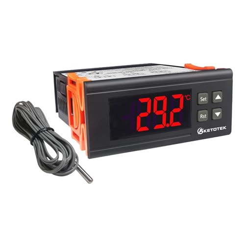 KETOTEK KT8100 Digitaler Heizungs PID Temperaturregler 220 V Dimmer Thermostat Thermostatsteuerung für Heizgerät 2 A 440 W mit 2 m Temperatursensor von KETOTEK