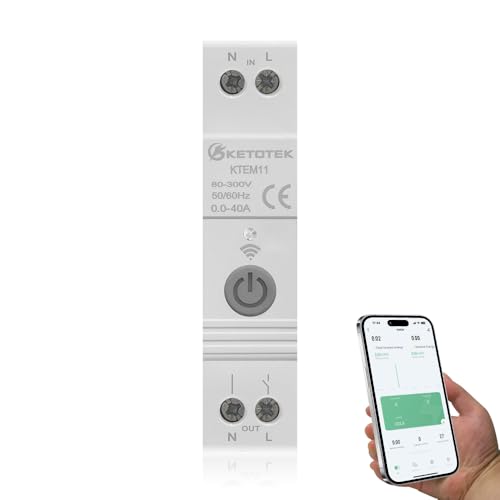 KETOTEK Smart Bidirektionaler Stromzähler Hutschiene Digitaler 1 Phasig Energiezähler KWH Zähler DIN Rail Stromverbrauchsmesser WiFi Stromüberwachung Mit Zeitschaltuhr, Überlastschutz von KETOTEK