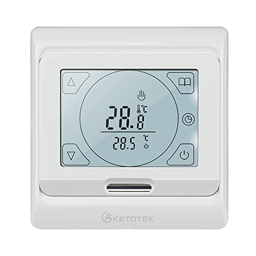 KETOTEK Thermostat Fussbodenheizung Elektrisch Programmierbar mit fühler 16A, Digitale Raumthermostat Fußbodenheizung Unterputz 230V LCD Touchscreen KETOTEK Thermostat Fussbodenheizung Elektrisch Programmierbar mit fühler 16A, Digitale Raumthermostat Fußbodenheizung Unterputz 230V LCD Touchscreen von KETOTEK