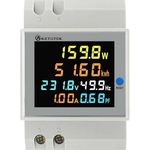 KETOTEK Stromzähler Hutschiene 1 phasig, Digitaler Einphasiger Energiezähler DIN Schiene AC40-300V 100A, Wechselstromzähler KWh Zähler, Amperemeter Voltmeter Typ CT von KETOTEK