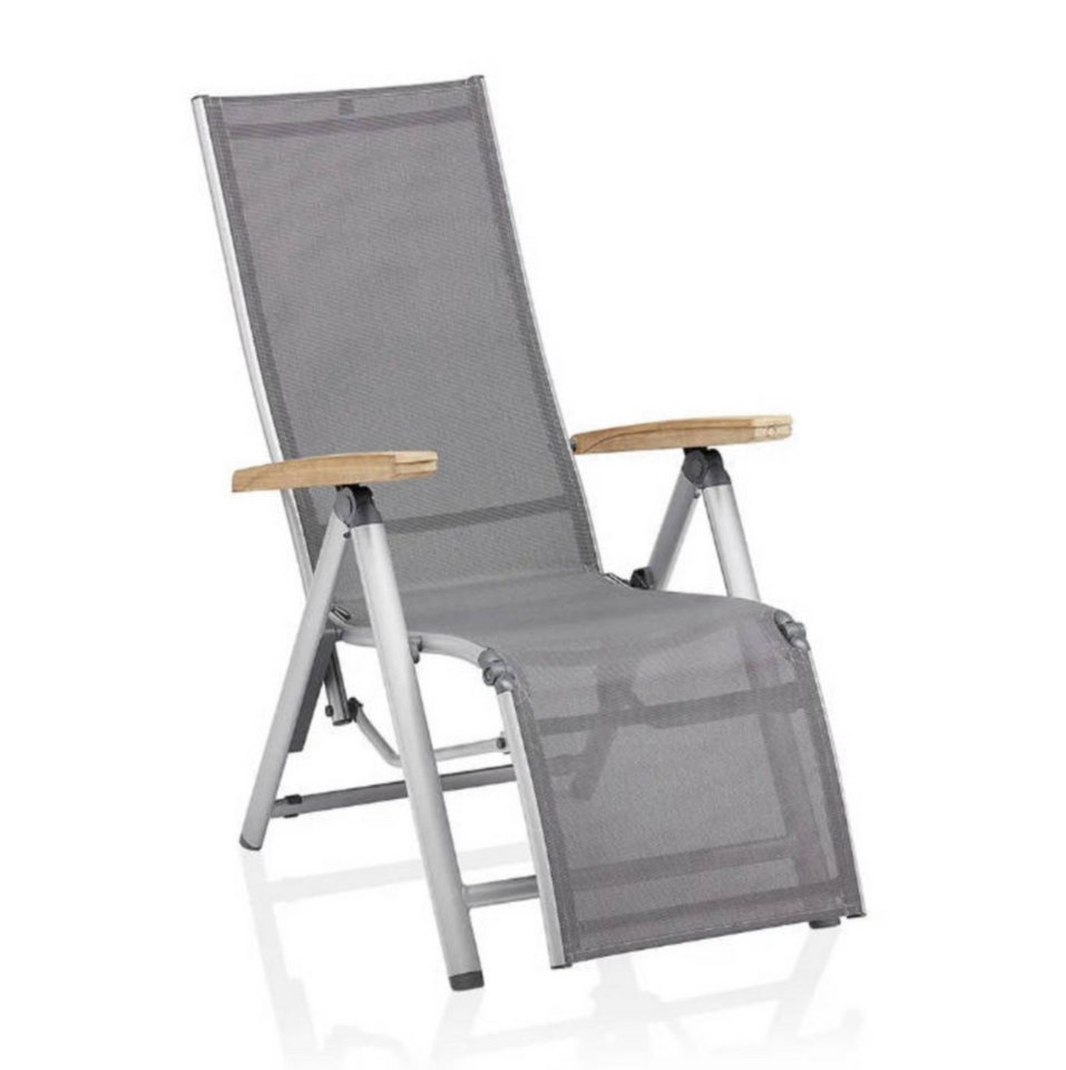 KETTLER Gartenstuhl CIRRUS Relaxsessel silber / anthrazit-grau mit Teak-Armlehne von KETTLER