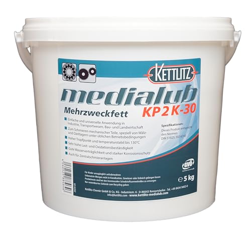 KETTLITZ-Medialub Mehrzweckfett KP 2 K-30-5 Kg Eimer - Schmierfett - Industrielle Getriebe, Hydrauliksysteme, Hochgeschwindigkeitslager - Korrosion verhindern - 5 kg von KETTLITZ-Medialub