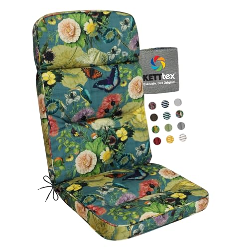 KETTtex EXKLUSIV Auflage Hochlehner Butterfly I Gartenstuhl Polster 123x50x9cm I KTH3 Sitzauflage weich & robust I Stuhlauflage atmungsaktiv I Sitzkissen UV-beständig I Dessin 2670 von KETTtex EXKLUSIV