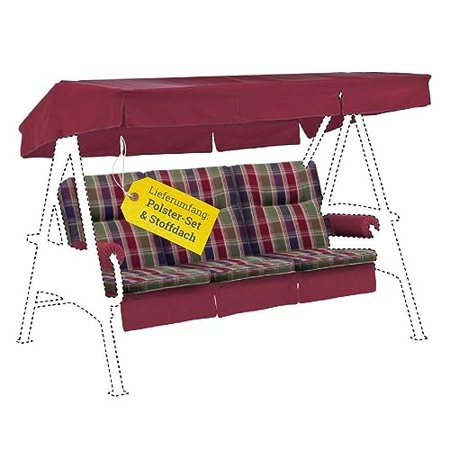 KETTtex EXKLUSIV Hollywoodschaukel Auflage rot/blau/grün 56/64x180x8cm I Schaukelauflage weich & robust I UV-beständige Schaukel-Auflage I Liegekissen atmungsaktiv I Dessin 8699 von KETTtex EXKLUSIV