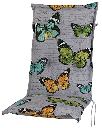 KETTtex 2467 Auflage Hochlehner Bali hellgrau Schmetterlinge 120x50x8 cm Sitzpolster (ohne Stuhl) von KETTtex