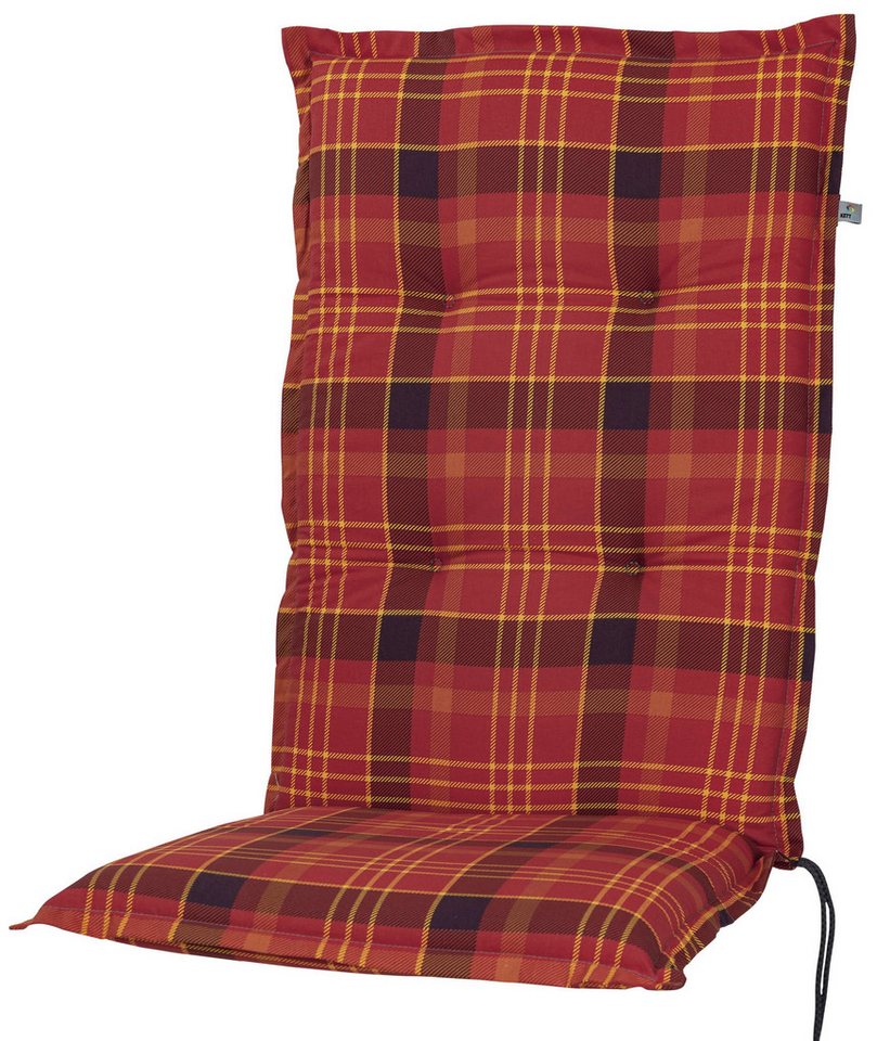KETTtex Hochlehnerauflage Auflage Hochlehner Milano 2393 rot-gelb kariert 120x49x6 cm KETTtex, (1 St), Halteband verstellbar mit Bindebändern von KETTtex