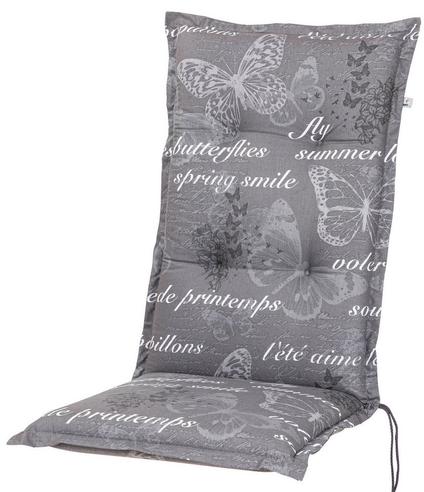 KETTtex Hochlehnerauflage Hochlehner Bali 2385 grau Schmetterlinge 120x49x8 cm KETTtex, (1 St), Halteband verstellbar mit Bindebändern von KETTtex