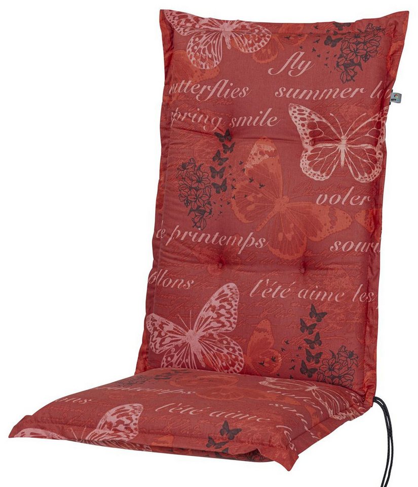 KETTtex Hochlehnerauflage Hochlehner Bali 2386 rot Schmetterlinge 120x49x8 cm KETTtex, (1 St), Halteband verstellbar mit Bindebändern von KETTtex